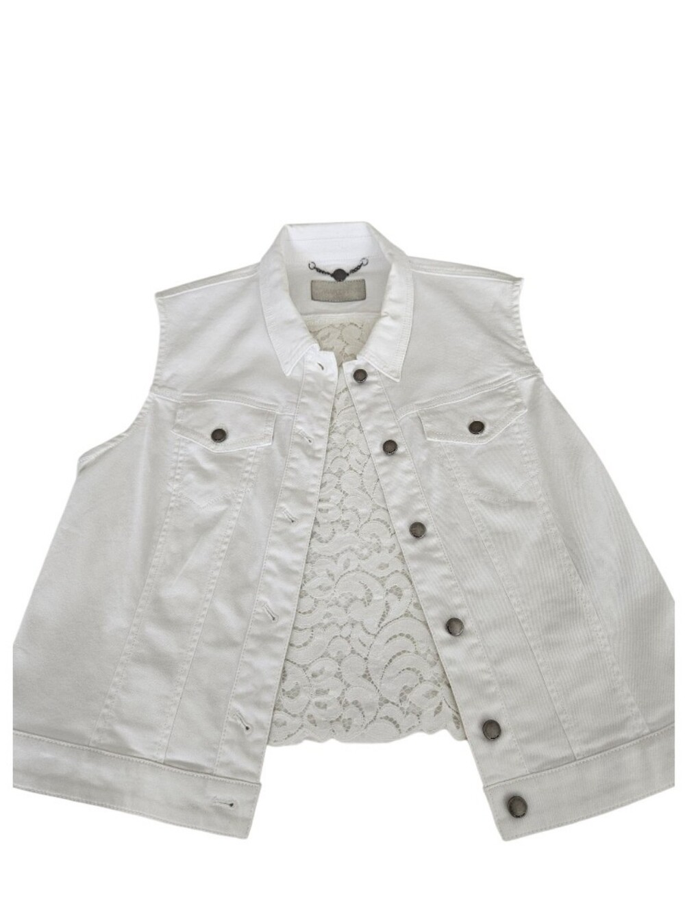 Marc Cain Combo Lece Back White Sleeveless Denim Jacket - Women